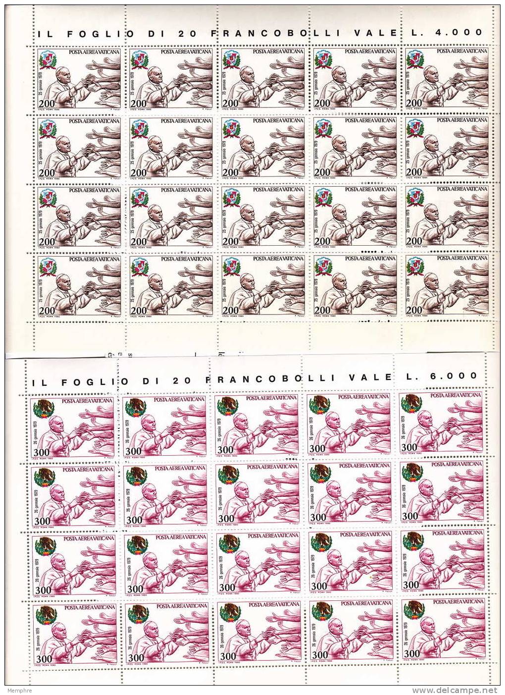 1980  Viaggi Del Papa  In Foglii Interi  Sass PA 66-71** (senza Il 72) - Aéreo