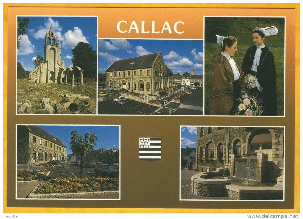 CALLAC - Côtes D'Armor - Bretonnes - Blason - Place Du 9 Avril - Eglise De Botmel - Fontaine - Non Circulée - Callac