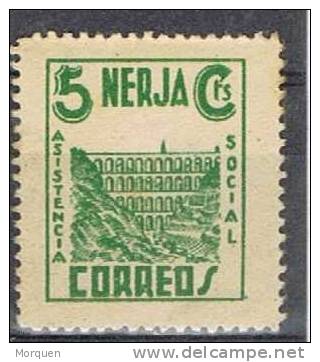 Viñeta Asistencia Social NERJA 5 Cts. Variedad Verde Oscuro, Guerra Civil * - Spanish Civil War Labels