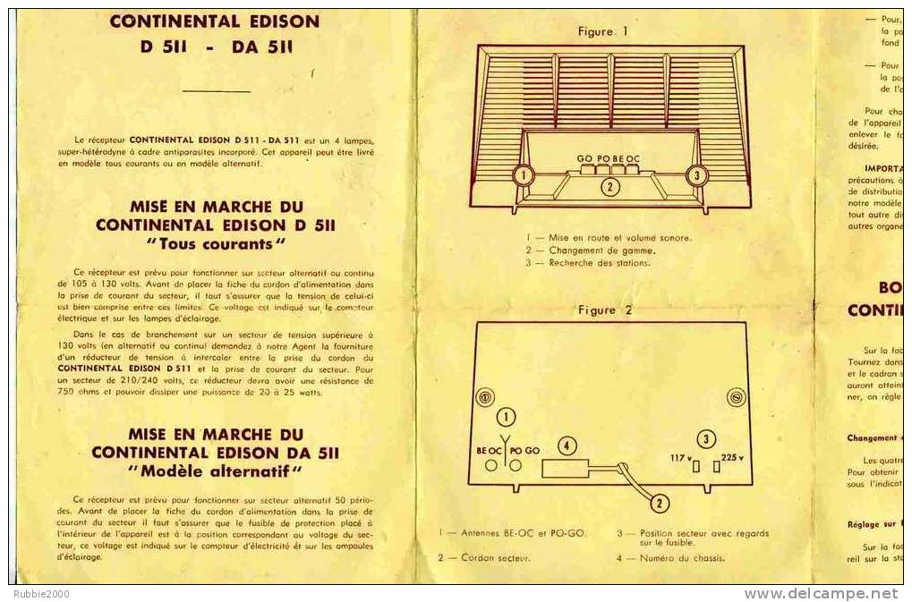 NOTICE DE FONCTIONNEMENT ET GARANTIE RADIO TSF CONTINENTAL EDISON D 511 DA 511 RECEPTEUR DOCUMENT EN BON ETAT - Autres & Non Classés