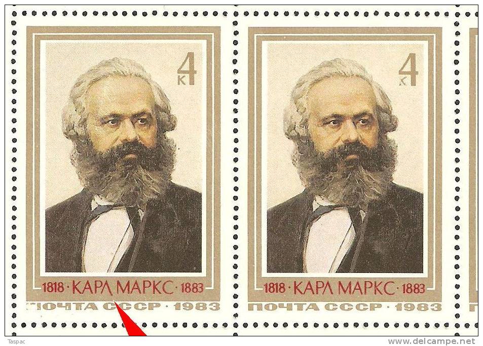 Russia 1983 Mi# 5269 Sheet With Plate Error Pos. 16 - K. Marx - Variétés & Curiosités