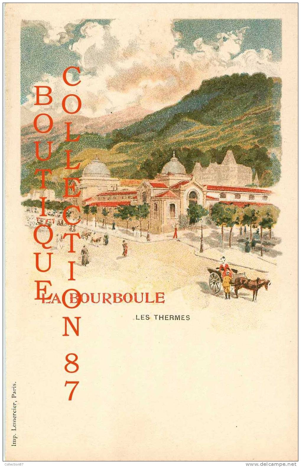 TRES BELLE CARTE D´ILLUSTRATEUR AQUARELLEE 1900 - LES THERMES à LA BOURBOULE - DOS VISIBLE - Vor 1900