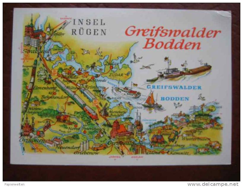 Greifswalde - Künstlerische Panoramakarte Des Greifswalder Bodden - Greifswald