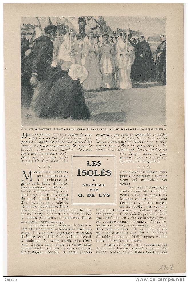 Feuillet NOUVELLE De 1908  " LES ISOLES" Par G.de LYS .illustrations Signée MONTCHABLON. - Auteurs Français