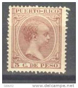 PR94-L3543TEUPPR.España.S Pain.Espagne.ALFONSO  Xlll .PUERTO RICO ESPAÑOL.1891/2.(Ed 94*) Sin Charnela.  LUJO - Puerto Rico