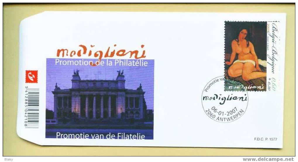 2007 FDC  N°1577  MODIGLIANI OBLITERE 1ER JOUR  A2060 ANTWERPEN 6 JANVIER - 2001-2010