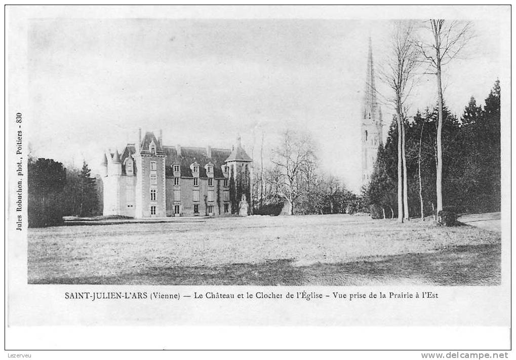 CPA ST JULIEN L ARS CHATEAU CLOCHER EGLISE VUE DE LA PRAIRIE (NON ECRITE) - Saint Julien L'Ars