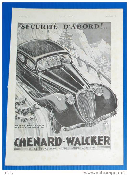 PUBLICITE VOITURES CHENARD-WALCKER - Publicités