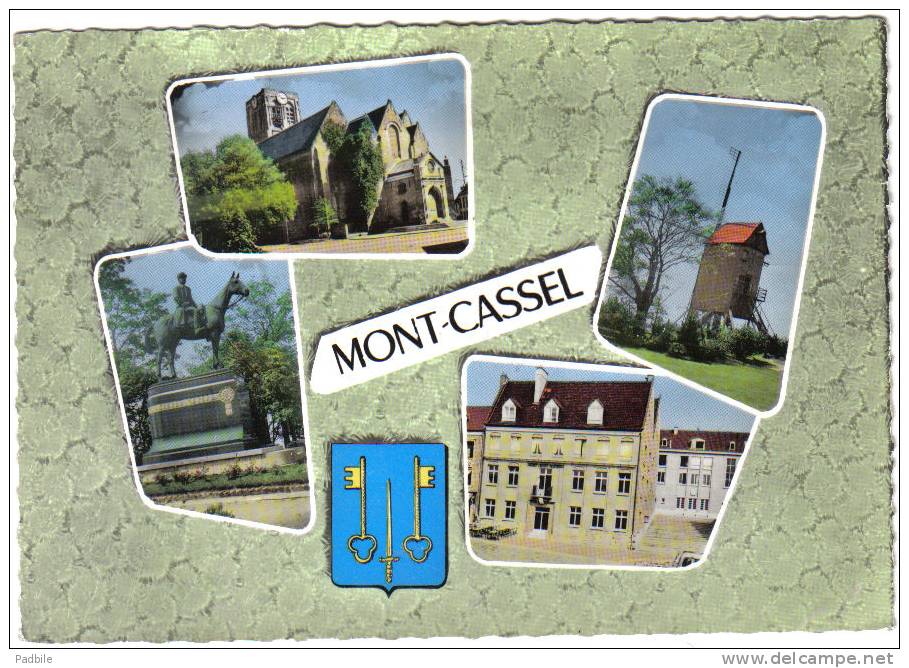 Carte Postale 59. Cassel   Le Moulin L'hotel De Ville  L'église  Statue Trés Beau Plan - Cassel