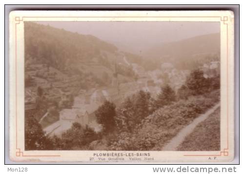 PLOMBIERES LES BAINS - VUE GENERALE-VALLON NORD  - PHOTO (dim 15 X 9,5cms) - TIRAGE ALBUMINE COLLE SUR CARTON - Ancianas (antes De 1900)