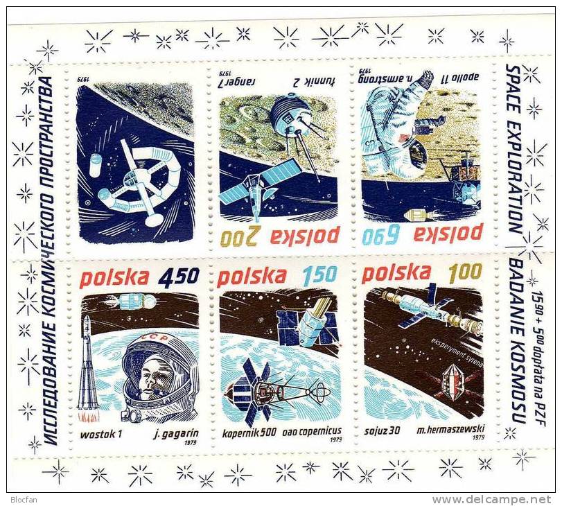 Kosmosforschung USA/USSR 1979 Polen 2659/3 3xZD+Block 80 ** 4€ Bloque S/s Bloc M/s Space Se-tenant Bf POLAND/Polska - Fogli Completi