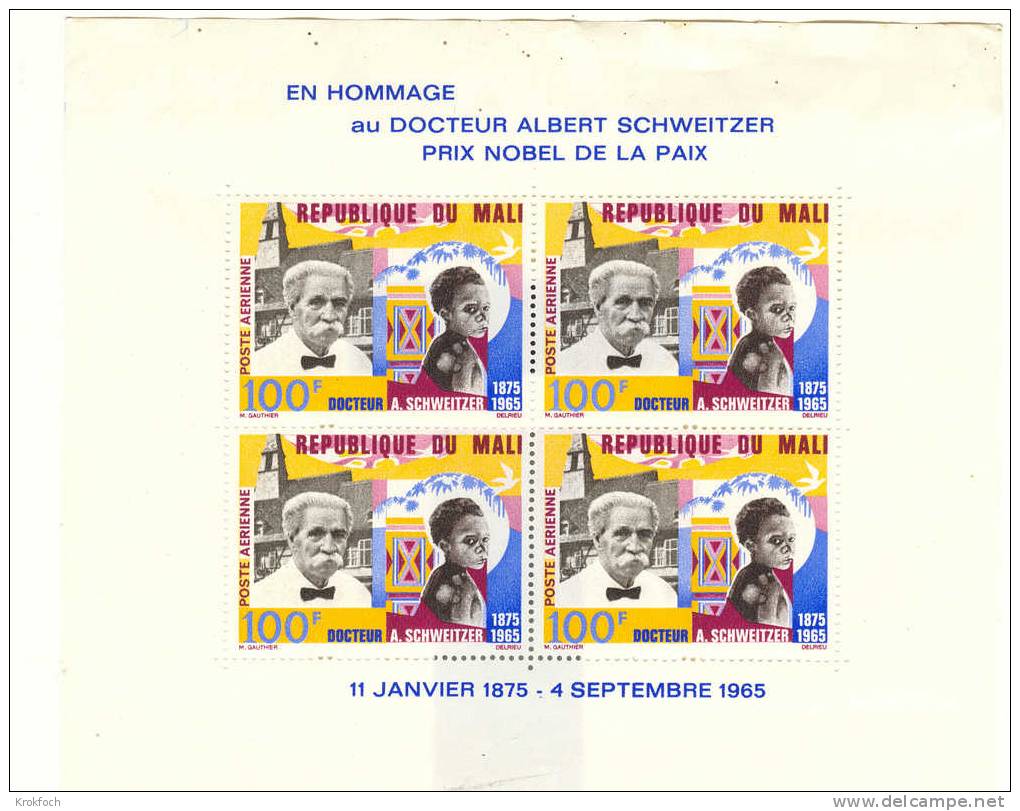 Docteur Albert Schweitzer - Bloc Mali 1965 - Prix Nobel - Albert Schweitzer