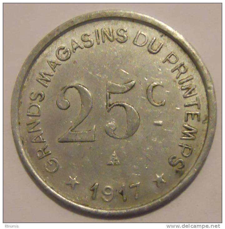 Narbonne 11 Grands Magasins Du Printemps Maison Milhaud 25 Centimes 1917 Elie 50.6 - Monétaires / De Nécessité
