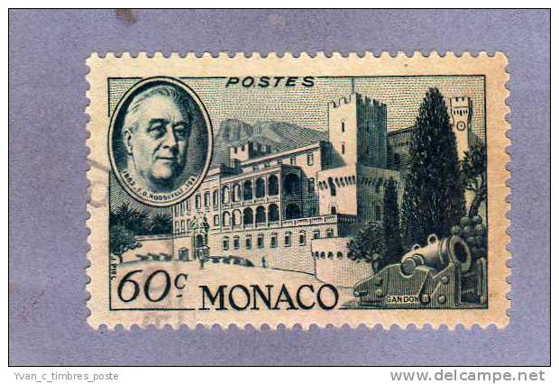 MONACO TIMBRE N° 297 OBLITERE HOMMAGE AU PRESIDENT ROOSEVELT LE PALAIS PRINCIER - Oblitérés