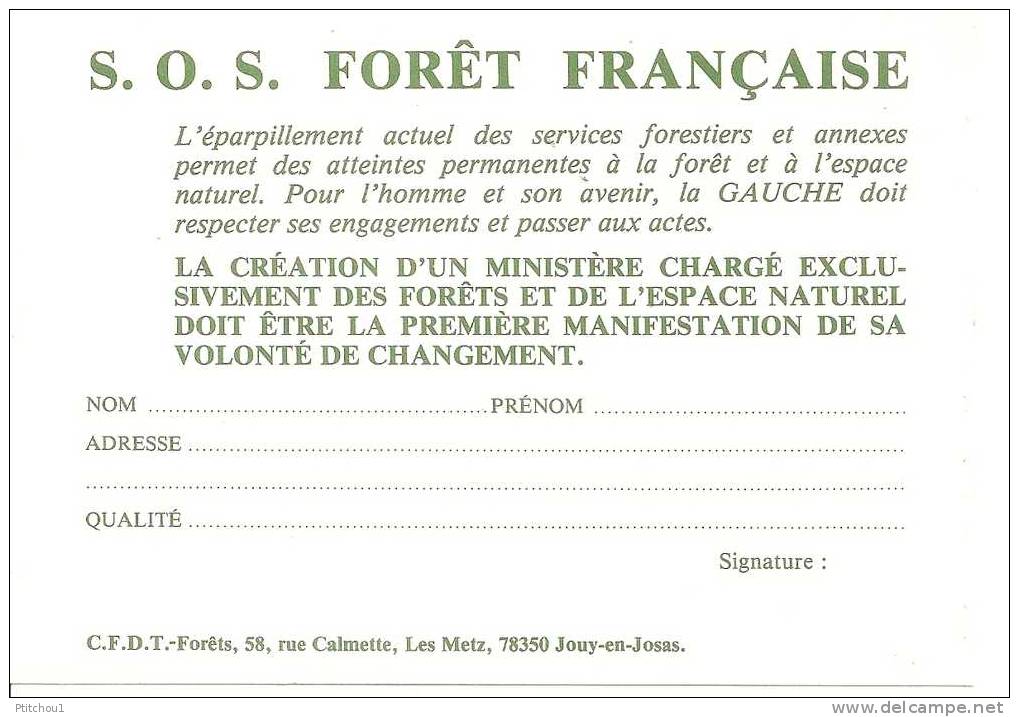 SOS Forêt Française Adressée Au Président De La République MITTERAND - Labor Unions