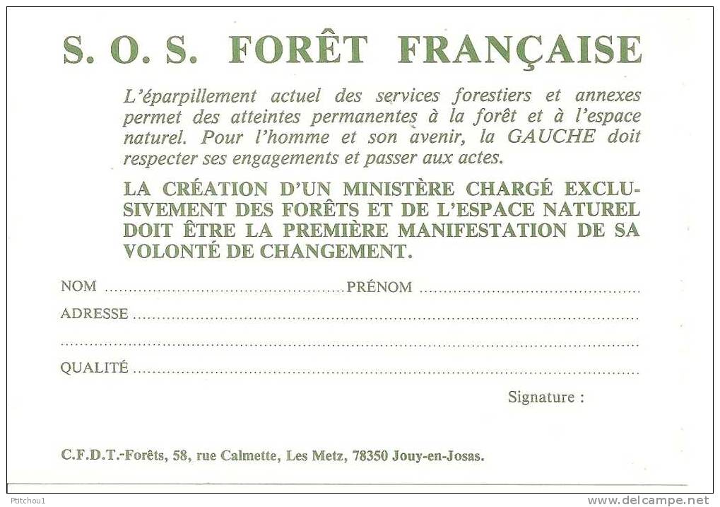 SOS Forêt Française Adressée Au Président De La République MITTERAND - Sindacati