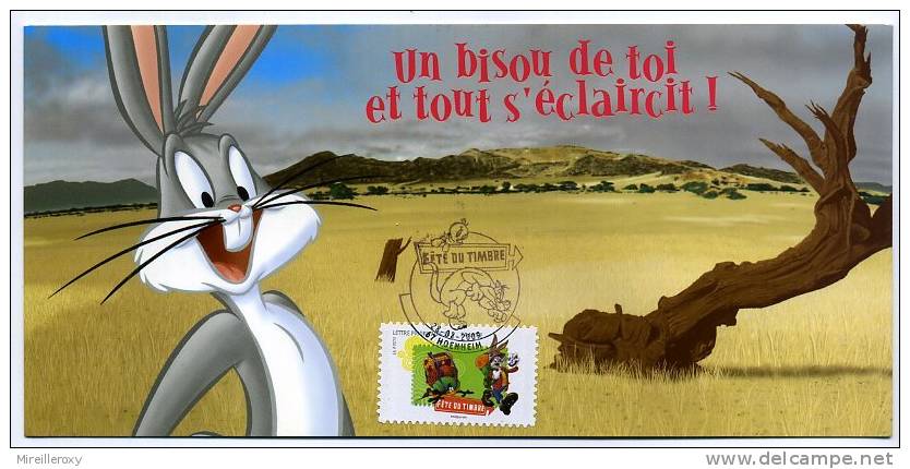 1ER JOUR CARTE MAXIMUM  LOONEY TUNES FETE DU TIMBRE 2009  CHAT KATZE CAT LAPIN CANARD - Cómics