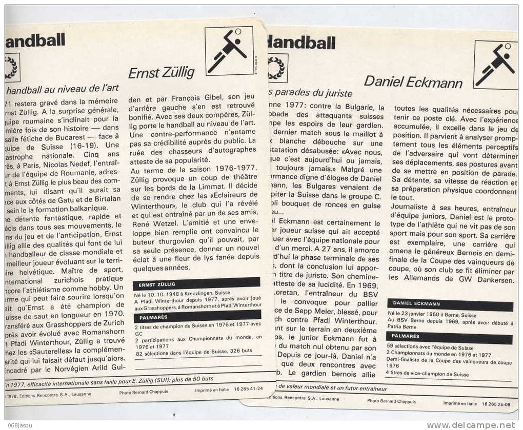 Fiche Handball Joueur Eckmann Zullig - Handball