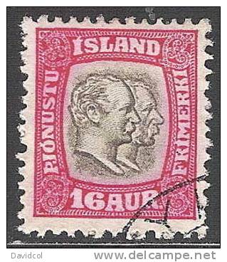 R537.-ICELAND / ISLANDIA .-. 1907-1908.-. -" OFFICIALS " - KING CHRISTIAN IX AND FREDERICK VIII . SCOTT # : O36 .-. USED - Officials
