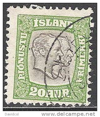 R538.-ICELAND / ISLANDIA .-. 1907-1908.-. -" OFFICIALS " - KING CHRISTIAN IX AND FREDERICK VIII . SCOTT # : O37 .-. USED - Officials