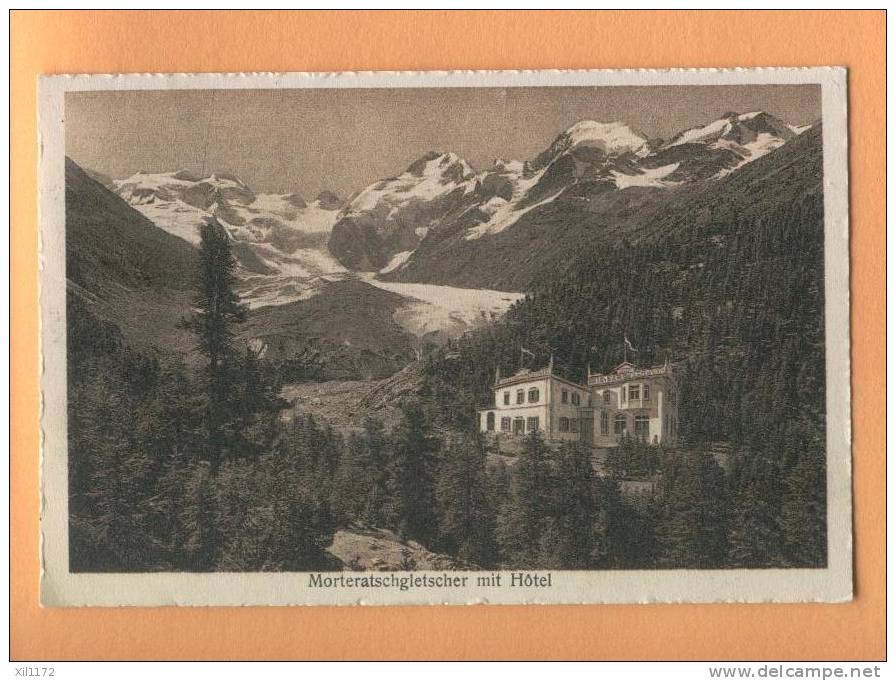 H541 Morteratschgletscher Mit Hôtel, Sepia.Cachet Morteratsch 1923 Vers Neuveville. Flury Pontresina - Pontresina