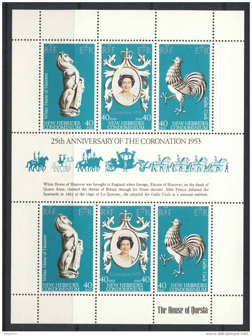 1978 New Hebrides British MNH Complete Sheetlet Of 6 " Coronation Anniversary" Commonwealth Omnibus Issue - Altri & Non Classificati