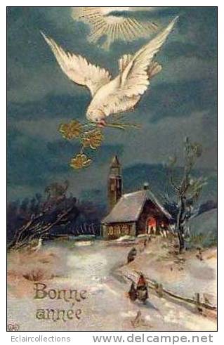 Bonne Année..Pigeons Carte Gaufrée - Neujahr