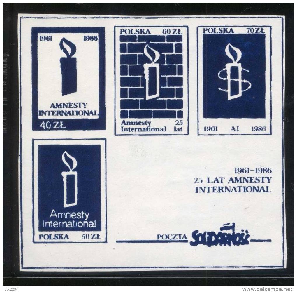 POLAND SOLIDARNOSC (POCZTA SOLIDARNOSC) 1986 25YRS AMNESTY INTERNATIONAL MS (SOLID0524/0814) - Viñetas Solidarnosc