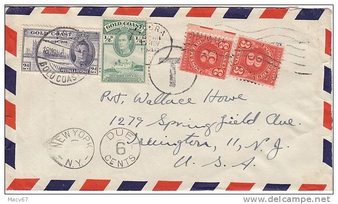 Gold Coast POSTAL HISTORY Cover ACCRA To U.S. POSTAGE DUE  1946 - Gold Coast (...-1957)