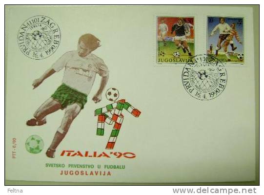 1990 YUGOSLAVIA FDC FIFA SOCCER WORLD CUP IN ITALY ITALIA FOOTBALL FUSSBALL ZAGREB CANCELATION - 1990 – Italien