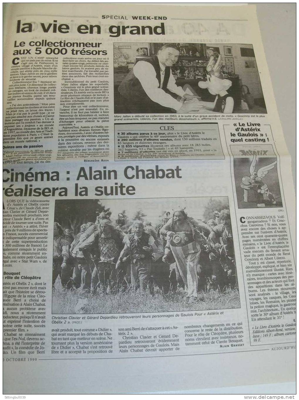 ASTERIX A Fêté Ses 40 Ans Dans Le Journal Aujourd'hui En France, D'oct. 1999. Plus 2 Pages Intérieures. - Werbeobjekte