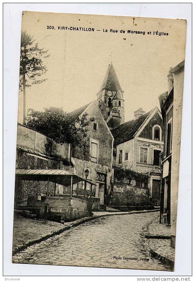 Cpa VIRY CHATILLON Rue De Morsang Et église - Lavoir - 203 Ph Leprunier - Viry-Châtillon