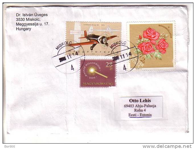 GOOD  HUNGARY Postal Cover To ESTONIA 2006 - Good Stamped: Aviation ; Roses ; Millennium - Brieven En Documenten