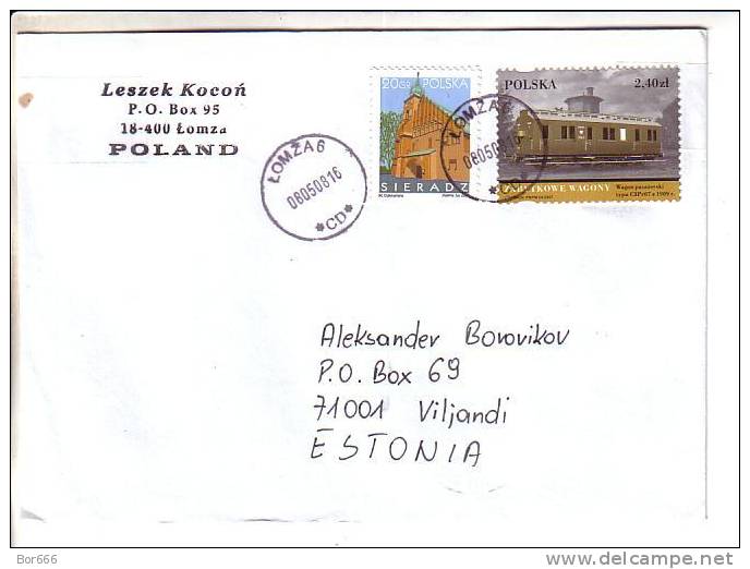 GOOD POLAND Postal Cover To ESTONIA 2008 - Good Stamped: Railway ; Church - Covers & Documents