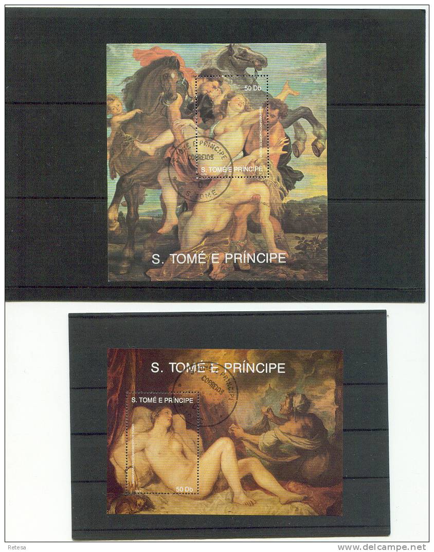 SAINT THOMAS ET PRINCE SCHILDERIJEN NAAKT 1990 GESTEMPELD  BLOK 92/93 - Nudes