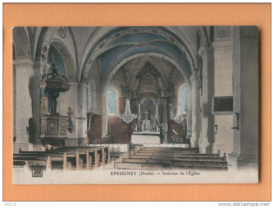 J059 Epeugney Doubs Intérieur De L'Eglise.Cachet Epeugney 1907 Vers Serrières Neuchâtel. - Autres & Non Classés