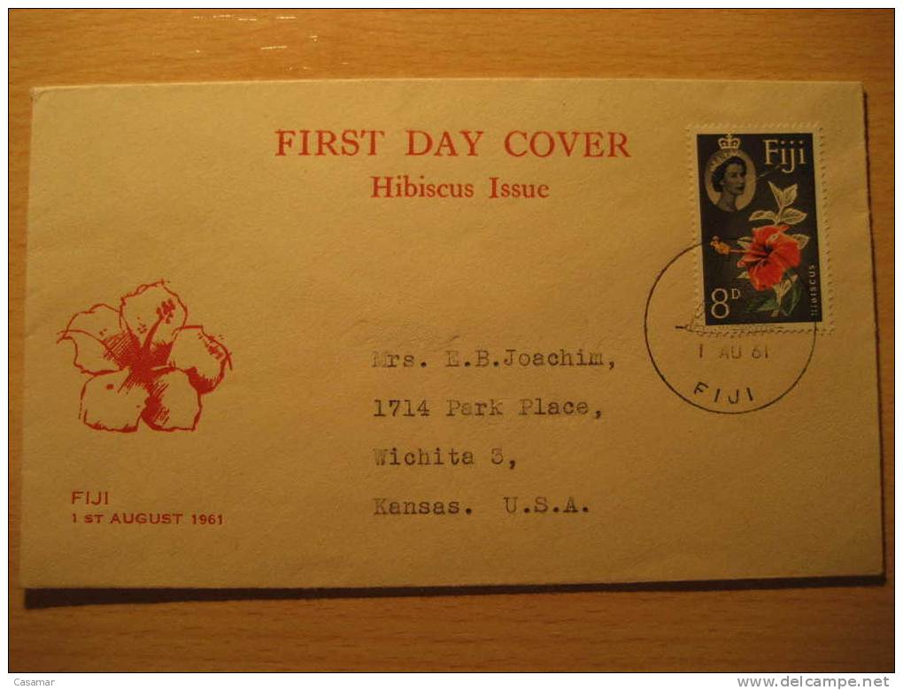 FIJI 1961 Suva To Kansas USA Flora Hibiscus SPD FDC Sobre Cover Enveloppe British Area - Fidschi-Inseln (...-1970)