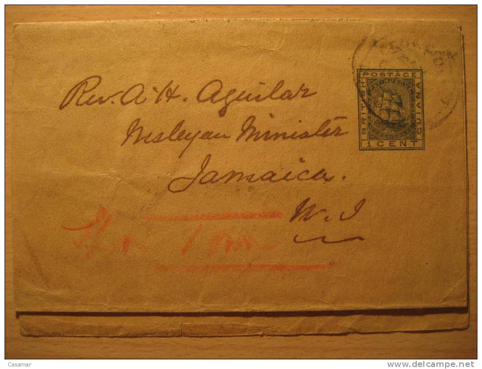 BRTISH GUIANA To Jamaica 1c Barco Ship Petimusque Wrapper Faja Newspapers Diarios Impresos Documents British Area - Guayana Británica (...-1966)