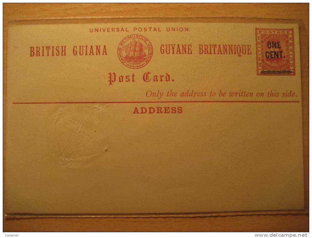 BRTISH GUIANA 3c ONE CENT Thick Line O.p. Barco Ship Petimusque UPU Post Card Entero Postal Stationery British Area - Britisch-Guayana (...-1966)