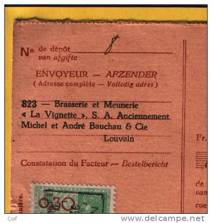 401 Op Ontvangkaart  Met Stempel LEUVEN , Van "BRASSERIE ET MEUNERIE LA VIGNETTE " - 1934-1935 Leopold III