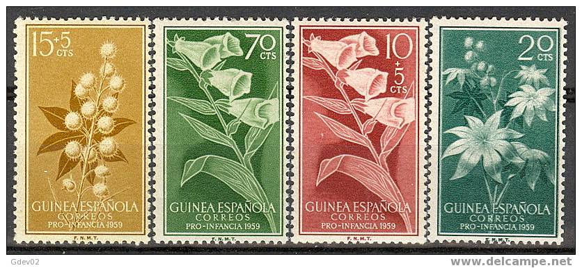 GUI391-L2190TAN.España .Spain.Espagne.Pro Infancia.FLORA.GUINEA  ESPAÑOLA.1959 .(Ed  391/4**) Sin Charnela.MAGNIFICO - Neufs