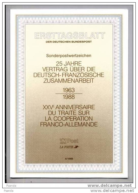 1988 - Ersttagsblatt 4/1988 Der D. Bundespost - 25 JAHRE VERTRAG UBER DIE DEUTSCH-FRANZOSISCHE ZUSAMMENARBEIT, 1963-1988 - Other & Unclassified