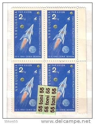 1961 Cosmos - VENERA 1 V. – MNH  Block Of Four  BULGARIA / Bulgarie - Europa