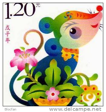 Jahr Der Ratte 2008 Neujahrsmarken China 3931+ Bl.142 Als 4-Block ** 4€ - Chines. Neujahr