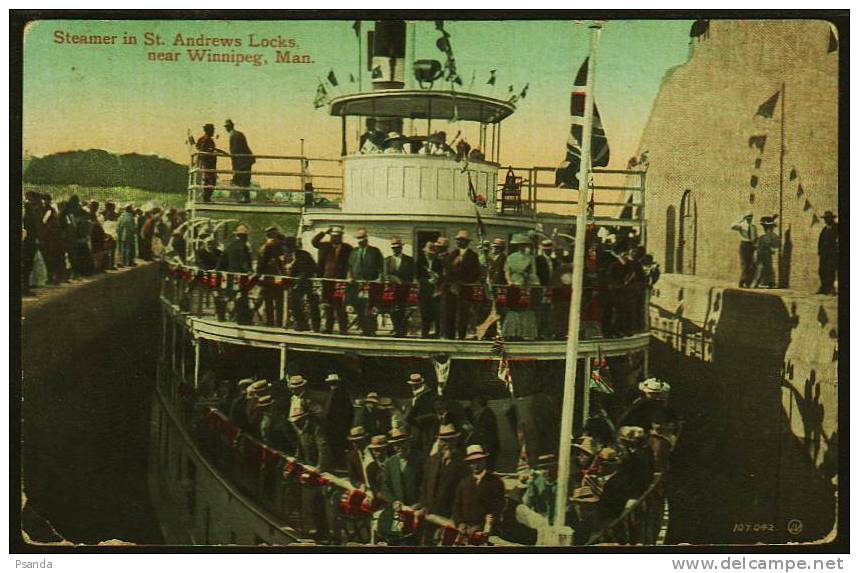 1913 - Steamer In St. Andrews Locks Near Winnipeg, Man. - Winnipeg