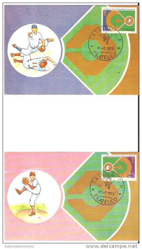 35445)n°2 Cartoline Serie Baseball Con 25£+90£ + Annullo - Nuove - Honkbal