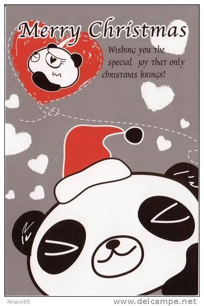 Panda - Cartoon Pandas, Merry Christmas, Korea Postcard - B6 - Ours