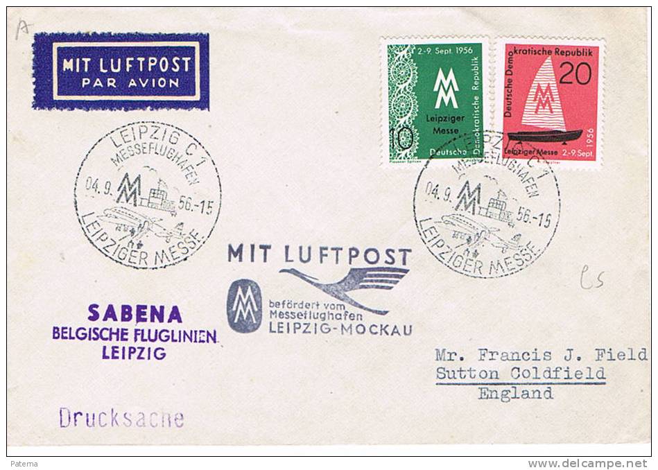 Carta, Aérea LEIPZIG (Alemania) 1956, Cover, Lettre, Letter - Brieven En Documenten