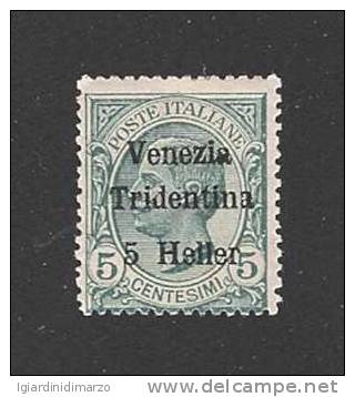 TRENTINO - Terre Redente - 1919: Valore Nuovo Stl Da 5 H. Soprastampato Su 5 C. Verde - In Buone Condizioni. - Trentin
