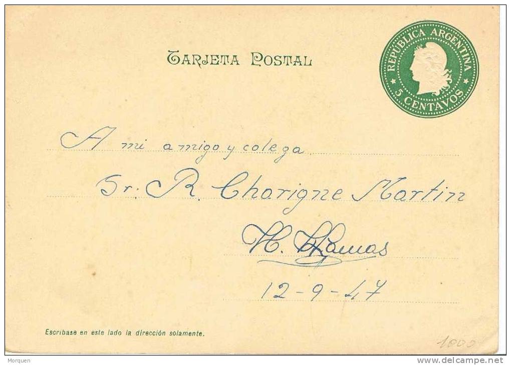 Tarjeta Entero Postal  ARGENTINA. Salud Al Gran Pueblo Brasileño 1947 - Postwaardestukken